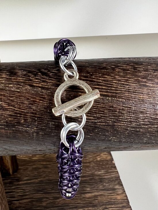 Handmade Purple & Silver Chainmaille Bracelet With Toggle Clasp - Unisex Fashion - Picture 2 of 3